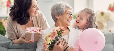 Happy,Mother's,Day!,Child,Daughter,Is,Congratulating,Mom,And,Granny
