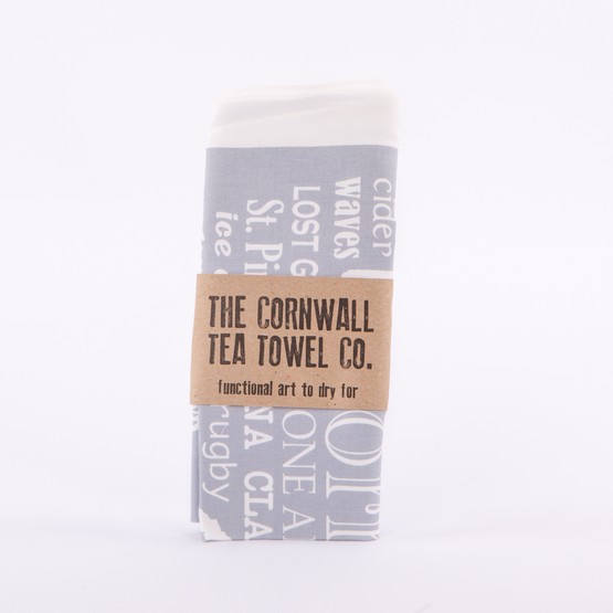 The Cornish Heart Tea Towel in Sea Grey