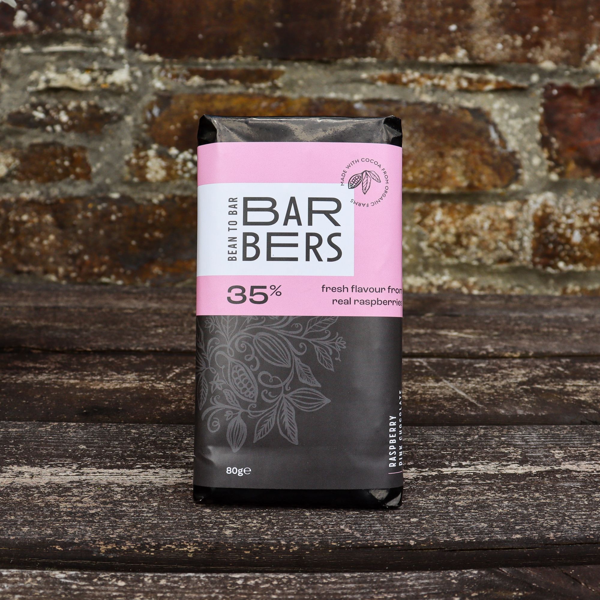 Barbers Chocolate 35% Raspberry Pink from real raspberries - 80g