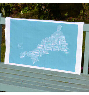 The Cornish Map Tea Towel Blue