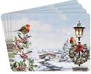 Set Of 4 Placemats With Brightly Coloured Snow Scene With Robins additional 2
