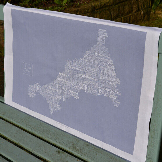 The Cornish Map Tea Towel Sea Grey